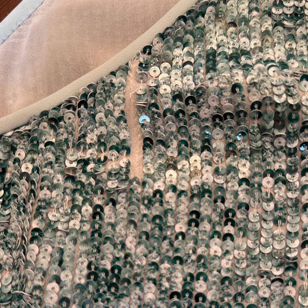 Diane von Furstenberg Silk Sequined Sleeveless Top Blouse Teal Green Racerback - Picture 9 of 14